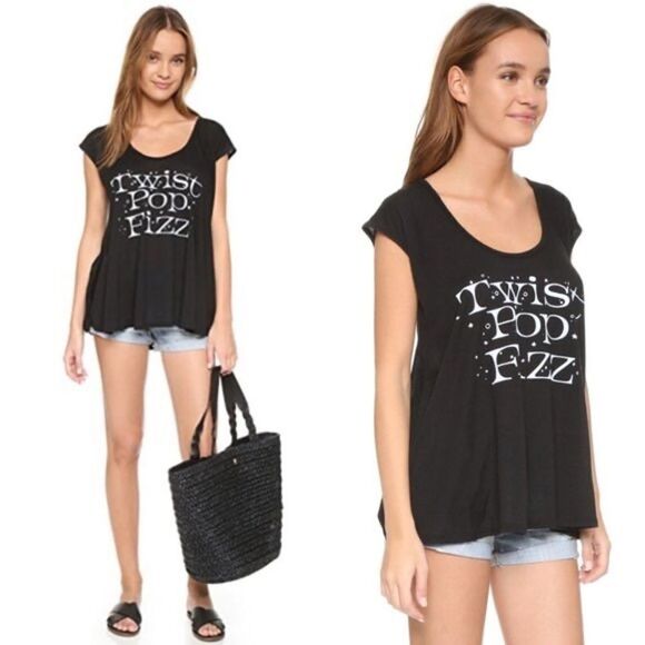 Wildfox Short Sleeve Top Twist Pop Fuzz Tulum Tunic Black - Picture 2 of 8